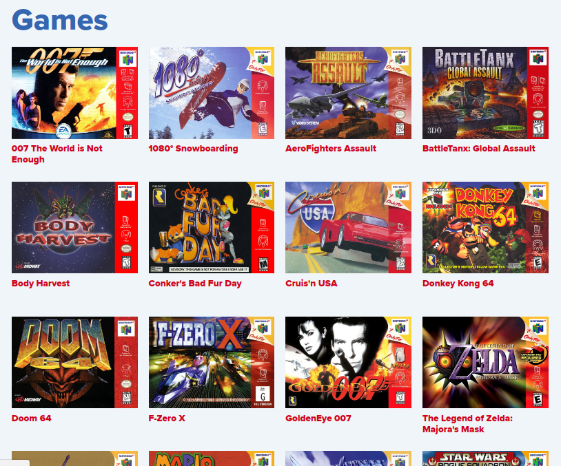 The games page is arranged currently as a series of tiles.