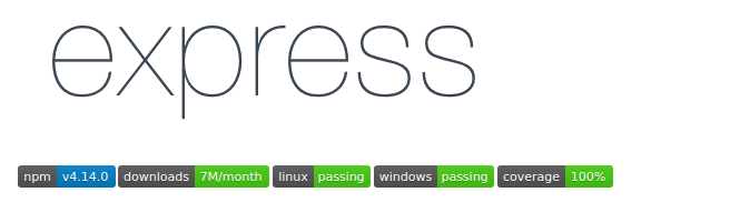 For example, the readme for the Express package has badges for the version, downloads, and test pass rate and coverage.