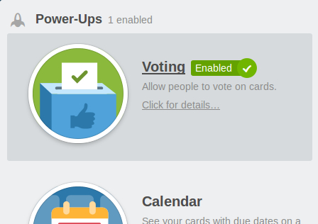 Picture of voting power-up in Trello menu.