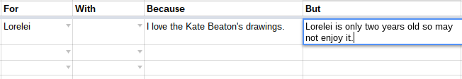 The "Because" and "But" columns enable you to outline any reasoning behind the choice.