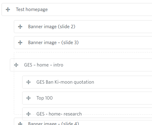 Re-ordering items in GatherContent is simply a case of clicking and dragging groups of items.