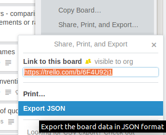 Picture of Trello's Export function.